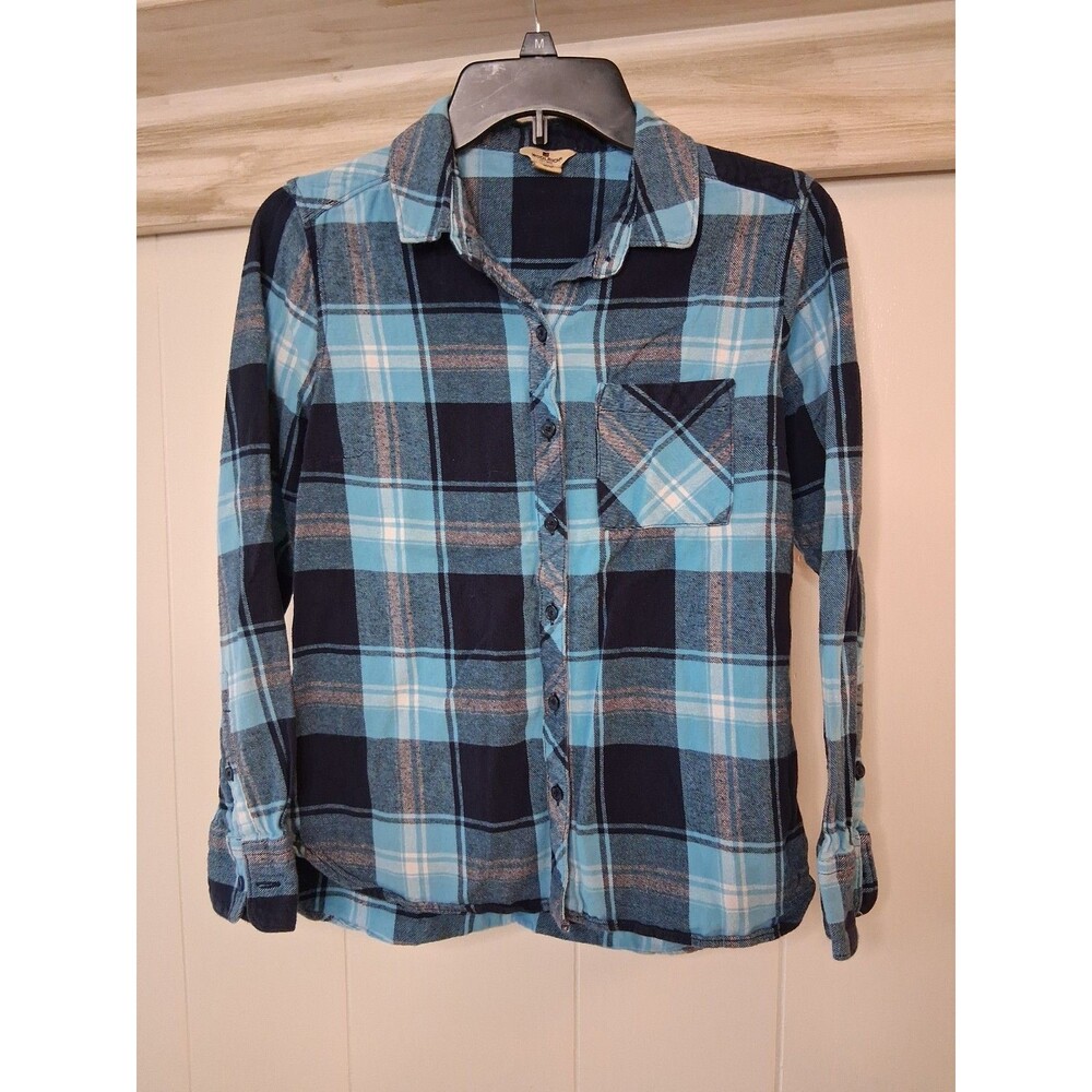 Woolwich Button Front Shirt Flannel Plaid Blue Black Long Sleeve size small